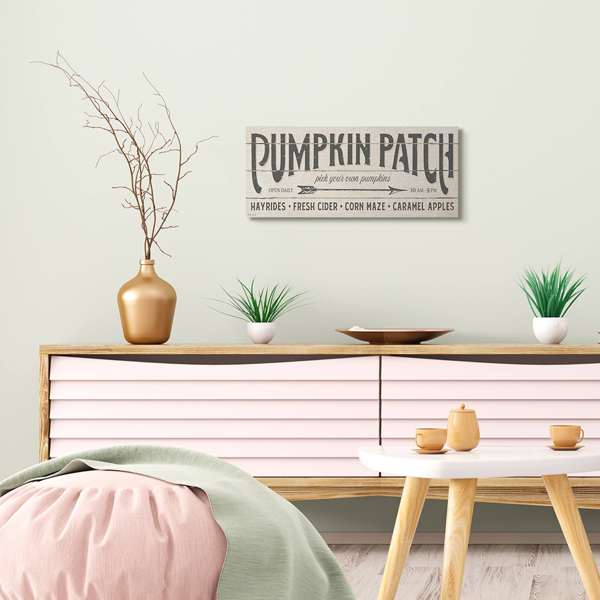 Stupell Industries Pumpkin Patch Fall Autumn Seasonal Word Design Canvas Wall Art